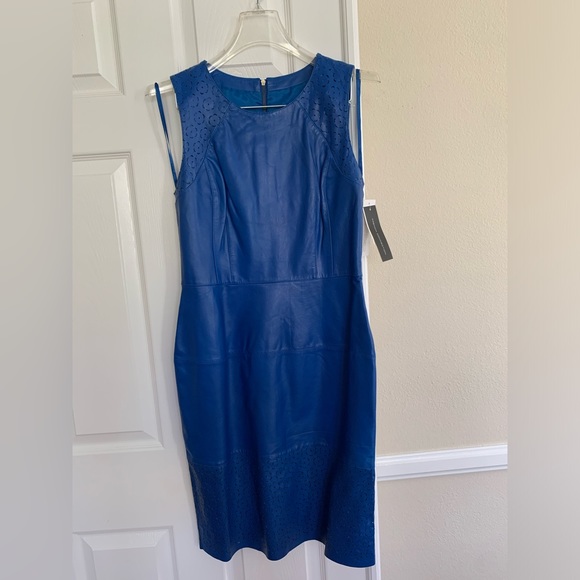 French Connection Dresses & Skirts - NWT French Connection 💯%Leather Shift Dress Perforated Hem/Neck, Back Zip, 8